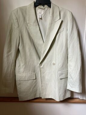 Light sage H&M Oversized lined blend blazer with light shoulder padding.
